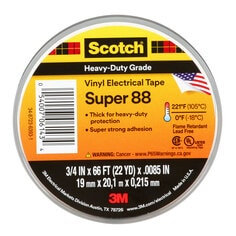 Scotch® Vinyl Electrical Tape Super 88, 3/4 in x 66 ft, Black, 10
rolls/carton, 100 rolls/Case