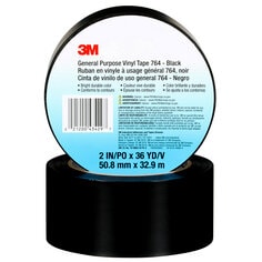 3M™ General Purpose Vinyl Tape 764, Black, 2 in x 36 yd, 5 mil, 24 Roll/Case, Individually Wrapped Conveniently Packaged