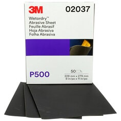 3M™ Wetordry™ Abrasive Sheet, 02037, P500, 9 in x 11 in, 50 sheets per
carton, 5 cartons per case