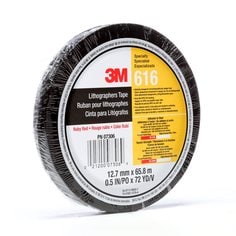 3M™ Lithographers Tape 616, Ruby Red, 1/2 in x 72 yd, 2.4 mil, 72 rolls
per case, Individually Wrapped Conveniently Packaged