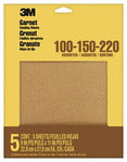 3M™ Garnet Sanding Sheets 9040NA, 9 in x 11 in, Assorted Grits, 5 sheets/pk, 10 pks/inner, 50 pks/cs