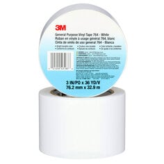 3M™ General Purpose Vinyl Tape 764, White, 3 in x 36 yd, 5 mil, 12 Roll/Case, Individually Wrapped Conveniently Packaged