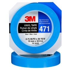 3M™ Vinyl Tape 471 Blue PN36409, 3/4 in x 36 yd, 48 individually wrapped
rolls per case Conveniently Packaged