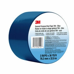 3M™ General Purpose Vinyl Tape 764, Blue, 3 in x 36 yd, 5 mil, 12 Roll/Case, Individually Wrapped Conveniently Packaged