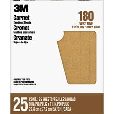 3M™ Garnet Sanding Sheets 99412NA, 9 in x 11 in, 180 grit, 25 sheets/pk, 10 pks/cs