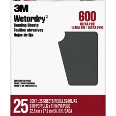 3M™ Wetordry™ Sanding Sheets 99419NA, 9 in x 11 in, 600 grit, 25 sheets/pk, 10 pks/cs