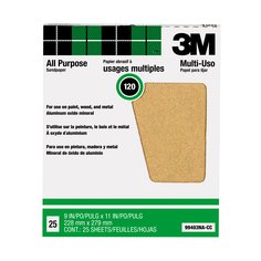 3M™ Pro-Pak™ Aluminum Oxide Sheets for Paint and Rust Removal, 9 in x 11
in, 120 grit, 10 packs/cap case, Open Stock