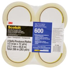 Scotch® Light Duty Packaging Tape 600 Clear High Clarity, 1/2 in x 72
yd, 72/case (4 rls/pck 18 pcks/cs), Conveniently Packaged