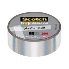Scotch® Expressions Washi Tape, C714-WHT, 0.59 in x 275 in (15 mm x 7
m), Iridescent White