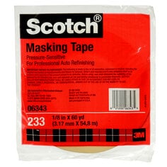 Scotch® Automotive Refinish Masking Tape 233+, 06343, 3 mm x 55 m, 12 Rolls/Carton, 4 Cartons/Case
