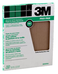 3M™ Pro-Pak™ Aluminum Oxide Sheets 88590NA, 9 in x 11 in, 25 sht pk,
180A grit