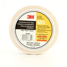 3M™ Polyethylene Tape 483, White, 1 in x 36 yd, 5.0 mil, 36 rolls per
case, Individually Wrapped Conveniently Packaged