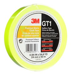 3M™ Premium Matte Cloth (Gaffers) Tape GT1, Fluorescent Yellow, 24 mm x
50 m, 11 mil, 48/Case