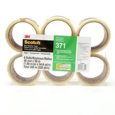 Scotch® Box Sealing Tape 371, Clear, 48 mm x 50 m, 36/Case (6 rolls/pack
6 packs/case), Conveniently Packaged