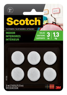 Scotch® Indoor Fasteners, RF7170X-ALT, 3/4 in x 3/4 in (19 mm) 3/4 in
dots white, 24 each, adhesive backing