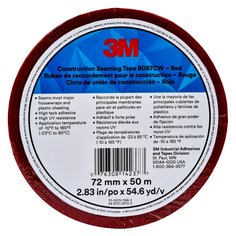 3M™ Construction Seaming Tape 8087CW, Red, 72 mm x 50 m, 16 rolls per
case