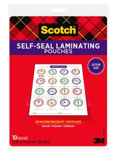 Scotch™ Self-Sealing Laminating Pouches LS854-10G, 9.0 in x 11.5 in x 0
in (231 mm x 293 mm)