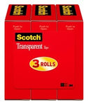 Scotch® Transparent Tape 600K3, 3/4 in x 1000 in (19 mm x 25,4 m) 3-Pack