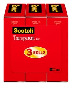 Scotch® Transparent Tape 600K3, 3/4 in x 1000 in (19 mm x 25,4 m) 3-Pack