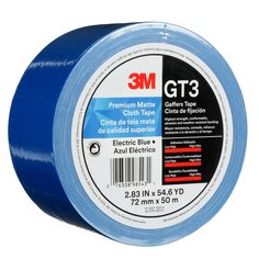 3M™ Premium Matte Cloth (Gaffers) Tape GT3, Electric Blue, 72 mm x 50 m,
11 mil, 16/Case