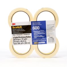 Scotch® Light Duty Packaging Tape 600, Clear, High Clarity, 3/4 in x 72
yd, 12 Pack/Case, Conveniently Packaged