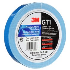 3M™ Premium Matte Cloth (Gaffers) Tape GT1, Fluorescent Blue, 24 mm x 50
m, 11 mil, 48/Case