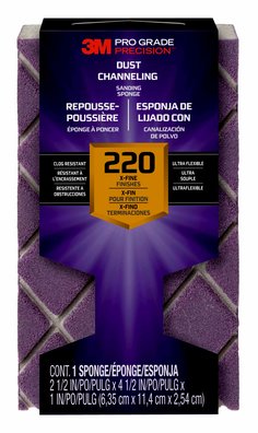 3M™ Pro Grade Precision™ Dust Channeling Block Sanding Sponge 220 grit
Extra Fine, 2504TRI-220-CH, 4.5 in x 2.5 in x 1 in, 12/cs