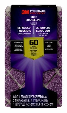3M™ Pro Grade Precision™ Dust Channeling Block Sanding Sponge 60 grit
Coarse, 2500TRI-60C-CH, 4.5 x 2.5 x 1in, 12/cs