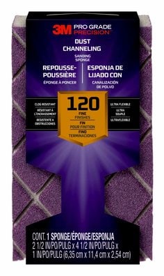 3M™ Pro Grade Precision™ Dust Channeling Block Sanding Sponge 120 grit
Fine, 2502TRI-120-CH, 4.5 in x 2.5 in x 1 in, 12/cs