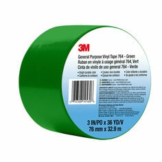 3M™ General Purpose Vinyl Tape 764, Green, 3 in x 36 yd, 5 mil, 12 Roll/Case, Individually Wrapped Conveniently Packaged