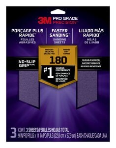 3M™ Pro Grade Precision™ Faster Sanding Sanding Sheets 180 grit Fine,
26180TRI-3, 9 in x 11 in, 3/pk