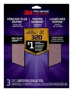 3M™ Pro Grade Precision™ Faster Sanding Sanding Sheets 320 grit X-Fine,
26320TRI-3, 9 in x 11 in, 3/pk