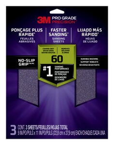 3M™ Pro Grade Precision™ Faster Sanding Sanding Sheets 60 grit Coarse,
26060TRI-3, 9 in x 11 in, 3/pk