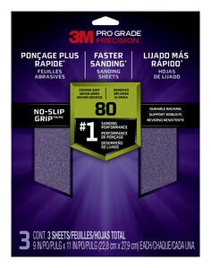 3M™ Pro Grade Precision™ Faster Sanding Sanding Sheets 80 grit Coarse,
26080TRI-3, 9 in x 11 in, 3/pk