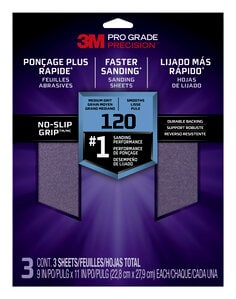 3M™ Pro Grade Precision™ Faster Sanding Sanding Sheets 120 grit Medium,
26120TRI-3, 9 in x 11 in, 3/pk