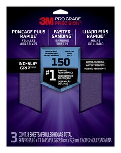 3M™ Pro Grade Precision™ Faster Sanding Sanding Sheets 150 grit Medium,
26150TRI-3, 9 in x 11 in, 3/pk