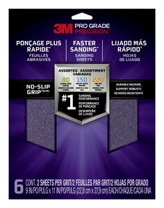 3M™ Pro Grade Precision™ Faster Sanding Sanding Sheets Assorted grits,
26000TRI-6, 9 in x 11 in, 6/pk