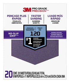 3M™ Pro Grade Precision™ Faster Sanding Sanding Sheets 120 grit Medium,
27120TRI-20, 9 in x 11 in, 20/pk