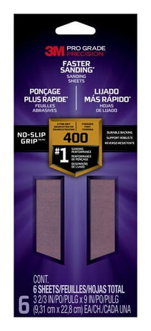 3M™ Pro Grade Precision™ Faster Sanding Sanding Sheets 400 grit Extra
Fine, 127400TRI-6, 3-2/3 in x 9 in, 400 grit, X-Fine, 6/pk