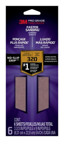 3M™ Pro Grade Precision™ Faster Sanding Sanding Sheets 320 grit Extra
Fine, 127320TRI-6, 3-2/3 in x 9 in, 6/pk