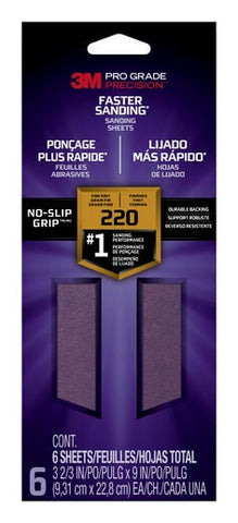 3M™ Pro Grade Precision™ Faster Sanding Sanding Sheets 220 grit Fine,
127220TRI-6, 3-2/3 in x 9 in, 6/pk