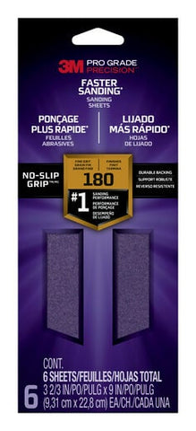 3M™ Pro Grade Precision™ Faster Sanding Sanding Sheets 180 grit Fine,
127180TRI-6, 3-2/3 in x 9 in, 6/pk