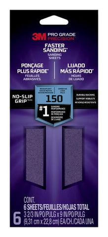 3M™ Pro Grade Precision™ Faster Sanding Sanding Sheets 150 grit Medium,
127150TRI-6, 3-2/3 in x 9 in, 6/pk