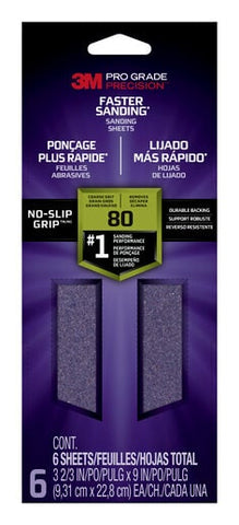 3M™ Pro Grade Precision™ Faster Sanding Sanding Sheets 80 grit Coarse,
127080TRI-6, 3-2/3 in x 9 in, 6/pk