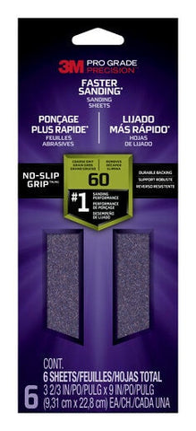 3M™ Pro Grade Precision™ Faster Sanding Sanding Sheets 60 grit Coarse,
127060TRI-6, 3-2/3 in x 9 in, 6/pk
