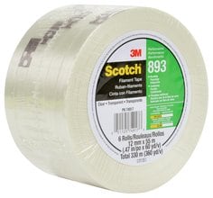 Scotch® Filament Tape 893, Clear, 12 mm x 55 m, 6 mil, 72 rolls per case
