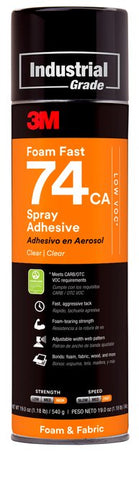 3M™ Foam Fast Spray Adhesive 74 CA, Low VOC <25%, Clear, 24 fl oz Can
(Net Wt 19.0 oz), 12/Case