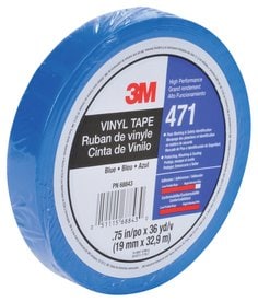 3M™ Vinyl Tape 471, Blue, 1/2 in x 36 yd, 5.2 mil, 72 rolls per case,
PN36408, Individually Wrapped Conveniently Packaged