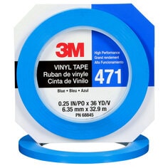 3M™ Vinyl Tape 471, Blue, 1/4 in x 36 yd, 5.2 mil, 144 rolls per case,
Individually Wrapped Conveniently Packaged
