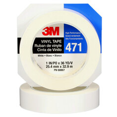3M™ Vinyl Tape 471, White, 1 in x 36 yd, 5.2 mil, 36 rolls per case,
Individually Wrapped Conveniently Packaged